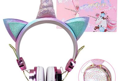 400Multicolor Beautiful Wired Pink Headphones Kids Unicorn with Microphone (5)